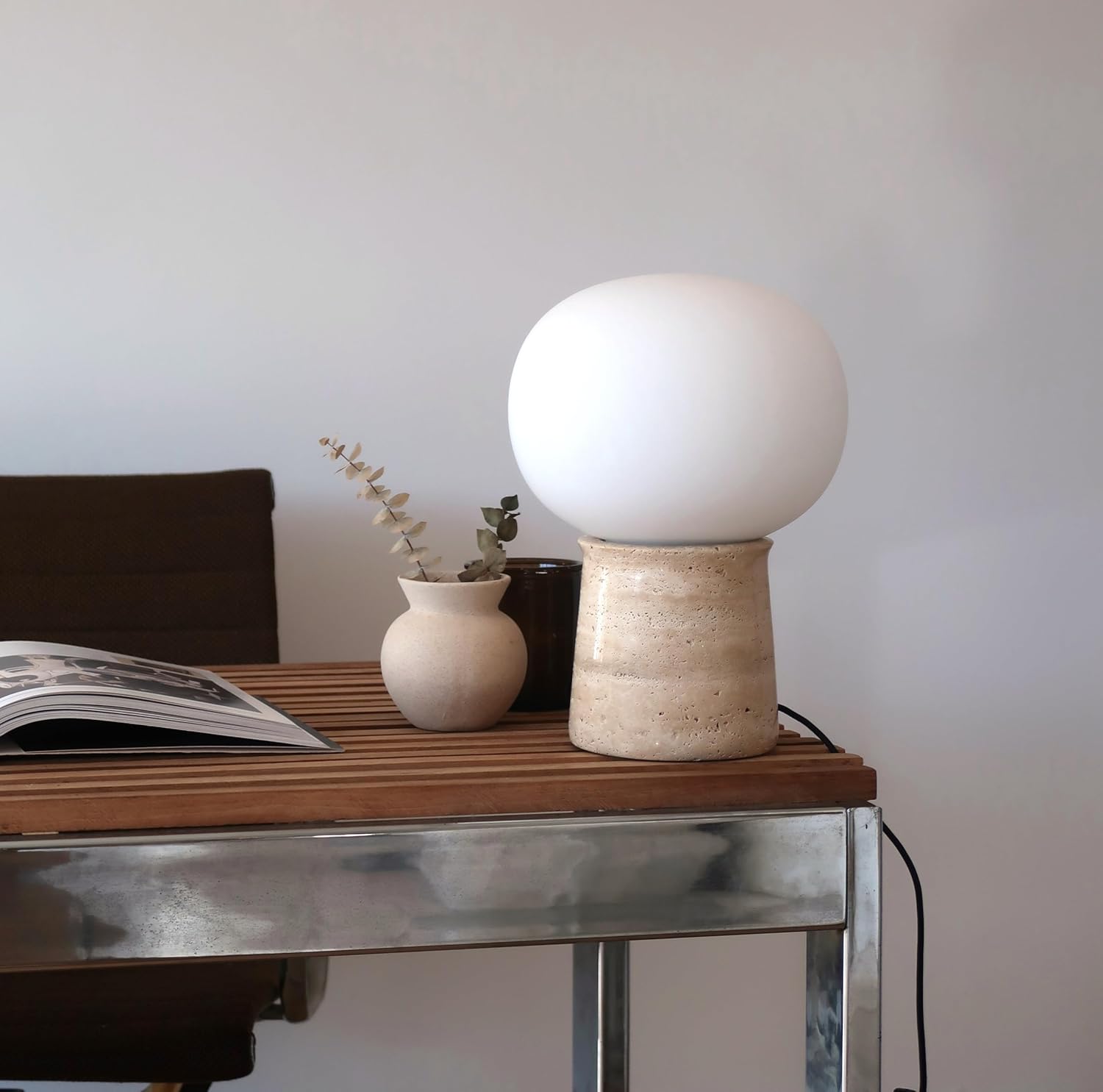 71RUvGyXdBL._AC_SL1500_.jpg Brightech Neptune LED Table Lamp - Modern Mushroom Style Lamp with Natural Base, Glass Globe Lampshade for Bedroom, Living Room, Bedside - 2700k Dimmable Soft White Light at Side Table, End Table - Image 2