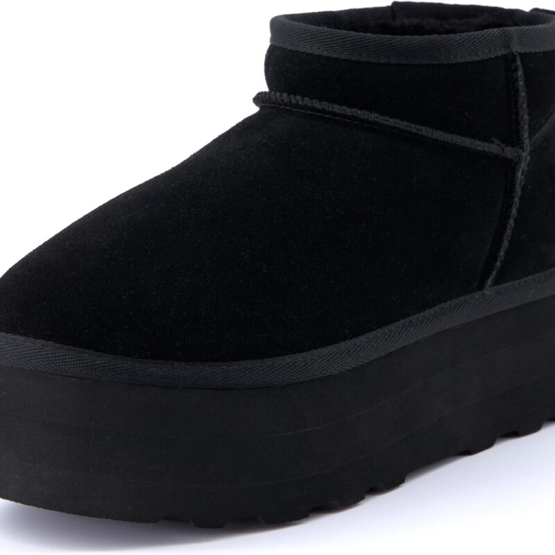 CUSHIONAIRE Hippy Women’s Platform Ankle Boots – Genuine Suede, Faux Fur Lining, Cozy Winter Slip-On Design, Comfortable Footwear with Wide Widths Available