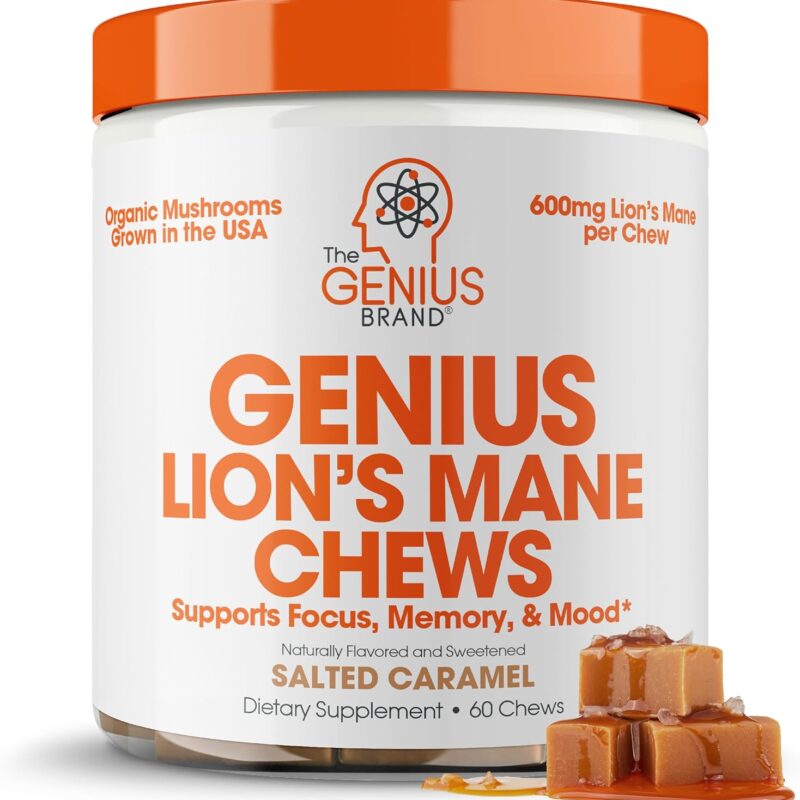 Genius Lion's Mane Soft Chews Supplement – Nootropic Mushroom for Focus, Clarity, Memory, Energy, Brain Health Support – Salted Caramel Flavor