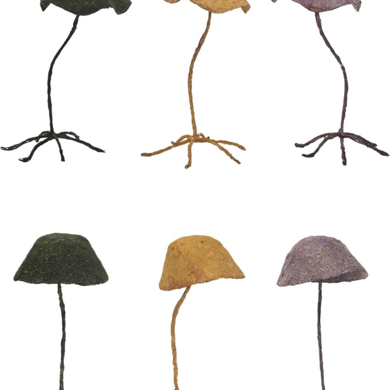 Creative Co-Op Paper and Metal Mushroom Accent Decor, Multicolor, Set of 6