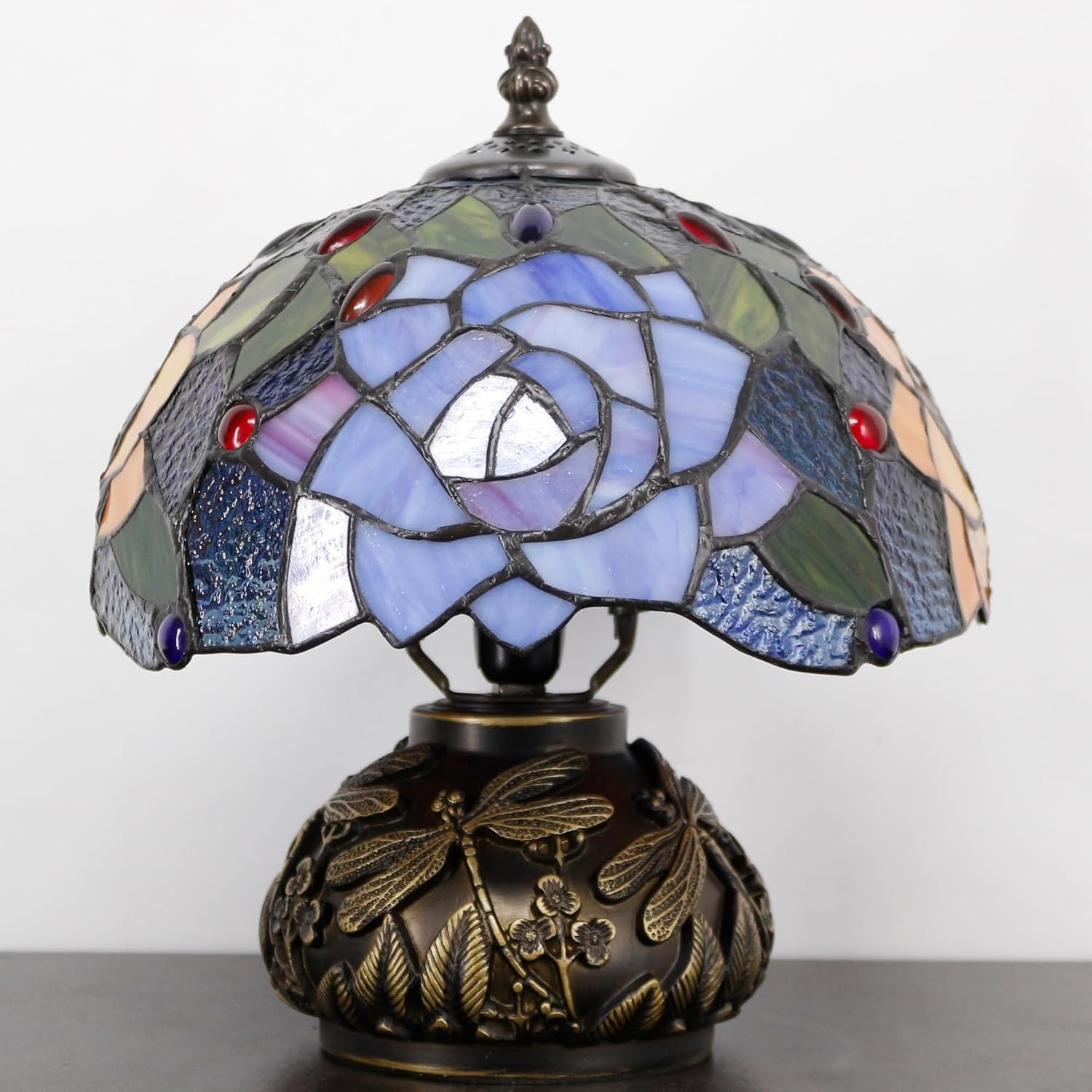 71TmtgNYMzL._AC_SL1500_.jpg Small Tiffany Table Lamp Yellow Purple Rose Style Stained Glass Desk Lamp 10X11.5 Inch Mushroom Table Light for Office Home Living Room Bedroom - Image 8