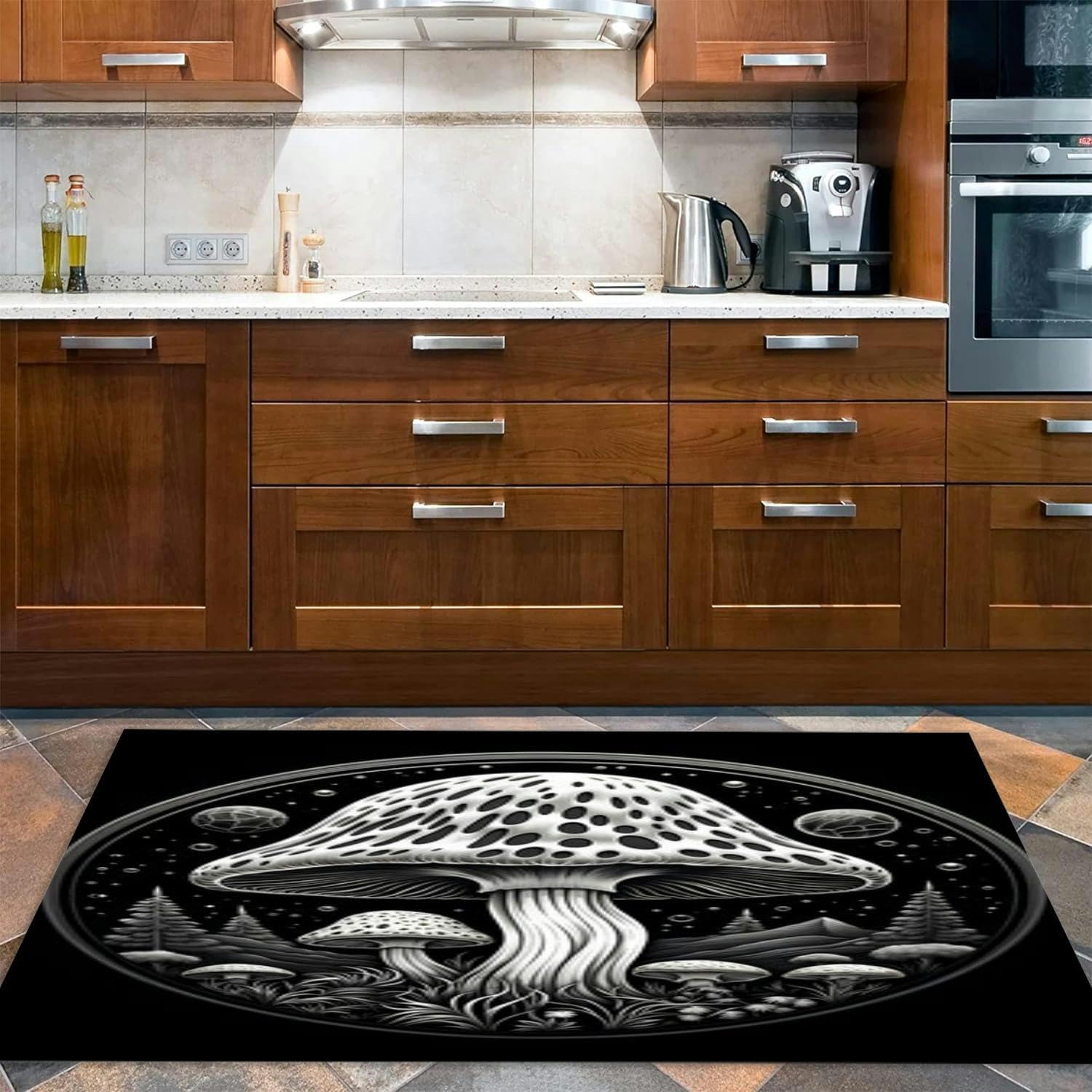 71TrtHDkYIL._AC_SL1500_.jpg Mushroom Tattoo 3x5 Rug Throw Rugs Entryway Indoor Front Door Mat Non Slip Bedside Area Rug for Bedroom Aesthetic Kitchen Carpet Machine Washable - Image 3