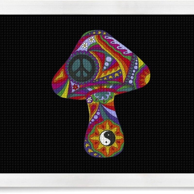 Psychedelic Mushroom Decorative Diamond Painting Kits with Frame 5D DIY Full Drill Rhinestone Art Pictures Home Decor White Wood 50 * 40cm