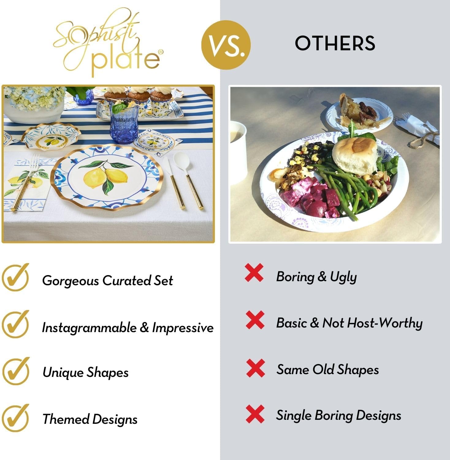 71VfZMn7qyL._AC_SL1500_.jpg Sophistiplate 64Pcs Tableware Set. Decorative Paper Plates. Premium, Heavyweight Plates for Party Decorations. Party Supplies Set Includes Dinner, Salad, Plates & Napkins - Image 6