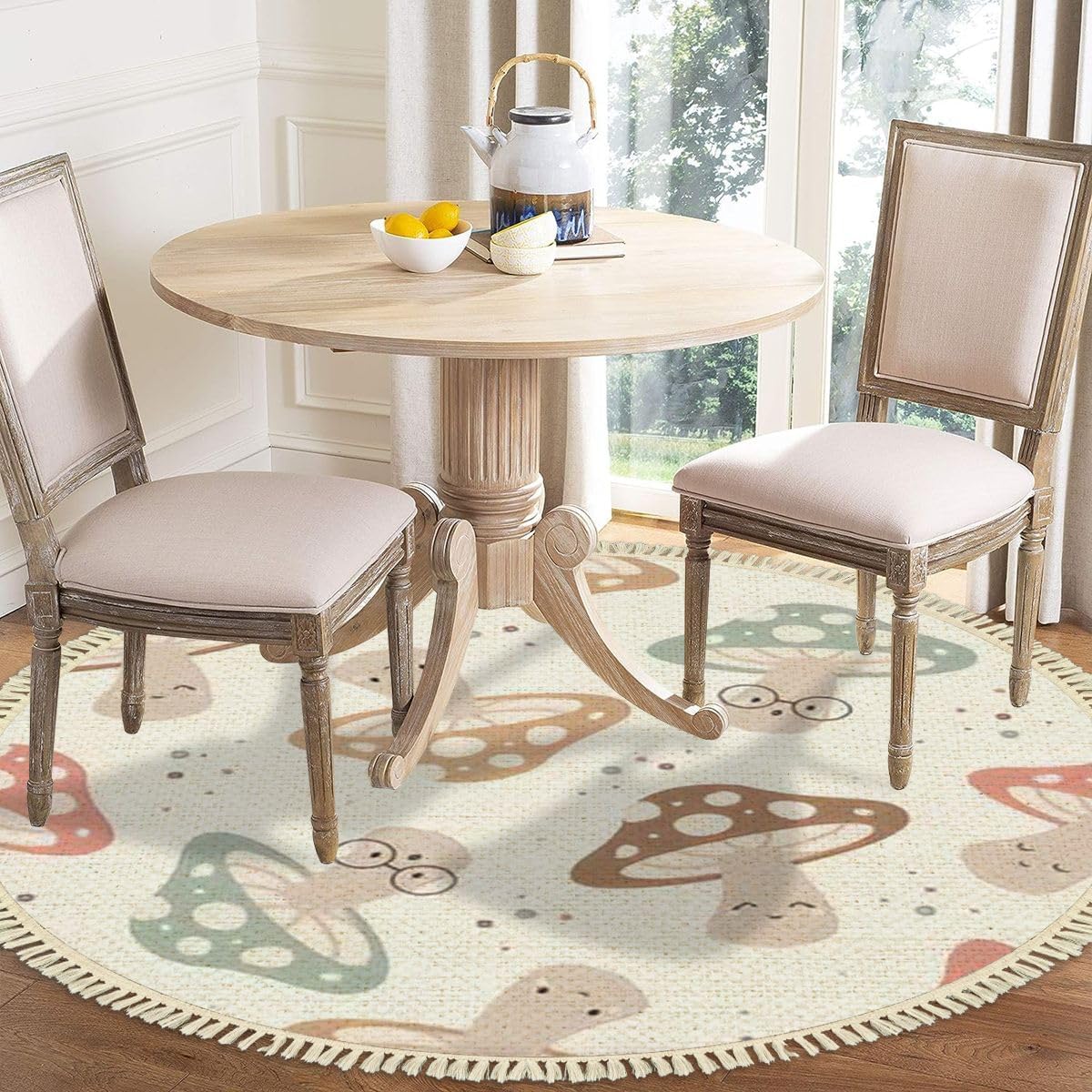 71W3AMfOL._AC_SL1200_.jpg 4' Round Tassels Carpet Hand Drawn Seamless Pattern Cute Kawaii Mushrooms Cute Drawing Doodle Boho Circle Area Rugs for Playroom Nursery Living Room Kids Bedroom Indoor Outdoor Home Decor - Image 4