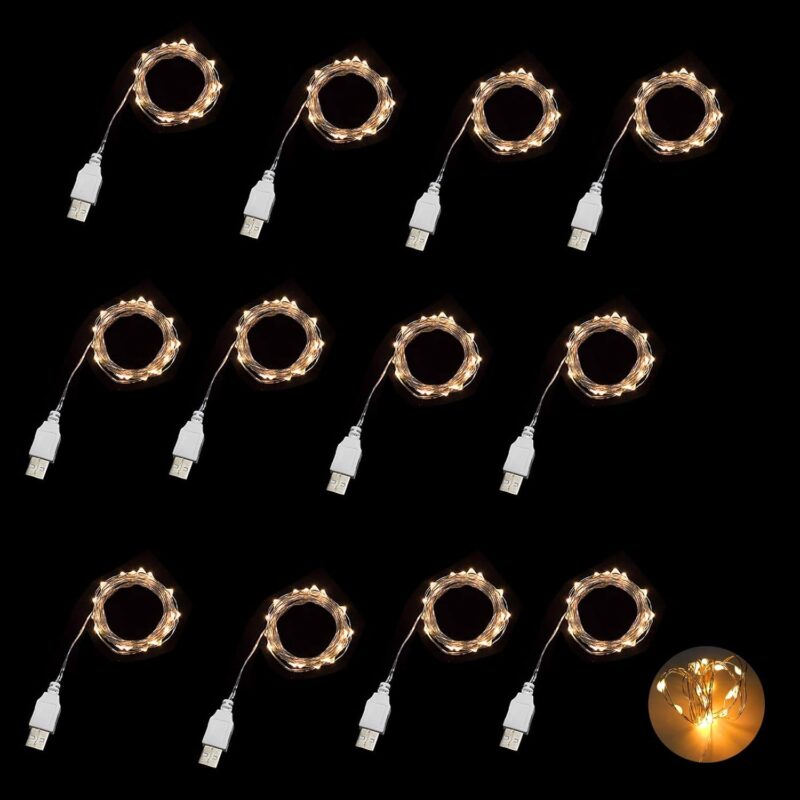 Sokelinn-six 2m 20 LEDs Fairy String Lights, USB Powered String Light for Desk Office Christmas Tree Party Decoration (Warm, 12)
