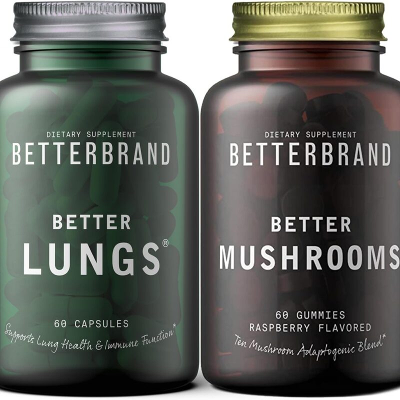 Betterbrand Better Lungs & Mushrooms Bundle - Daily Resporatory Health Supplement & Mushroom Gummies to Support Gut Health Bundle