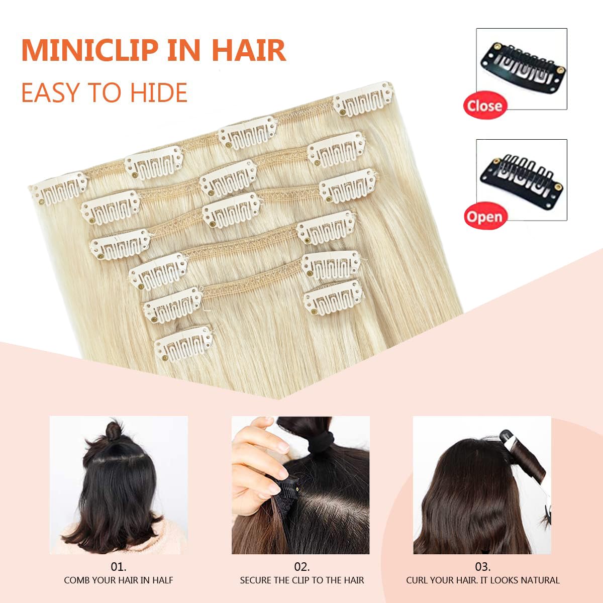 71ZZ8ioSrEL._SL1200_.jpg Clip in Hair Extensions Real Human Hair Blonde - 22 Inch 70g 7pcs Platinum Blonde 100% Remy Human Hair Clip in Extensions Straight Real Human Hair #60 Platinum Blonde Clip in Hair Extensions - Image 5