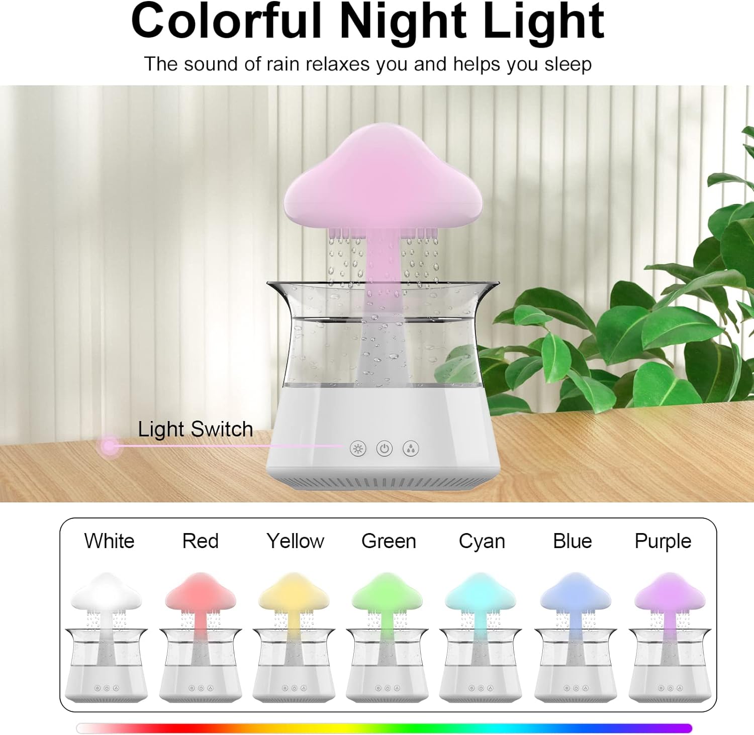 71ZdfUsHbL._AC_SL1500_.jpg Cloud Rain Humidifier for Bedroom & Large Room Water Drip Humidifier with Remote Waterfall Lamp Mushroom Humidifier Rain Sounds White Noise Humidifier Air Humidifiers for Bedroom Desk (White) - Image 4