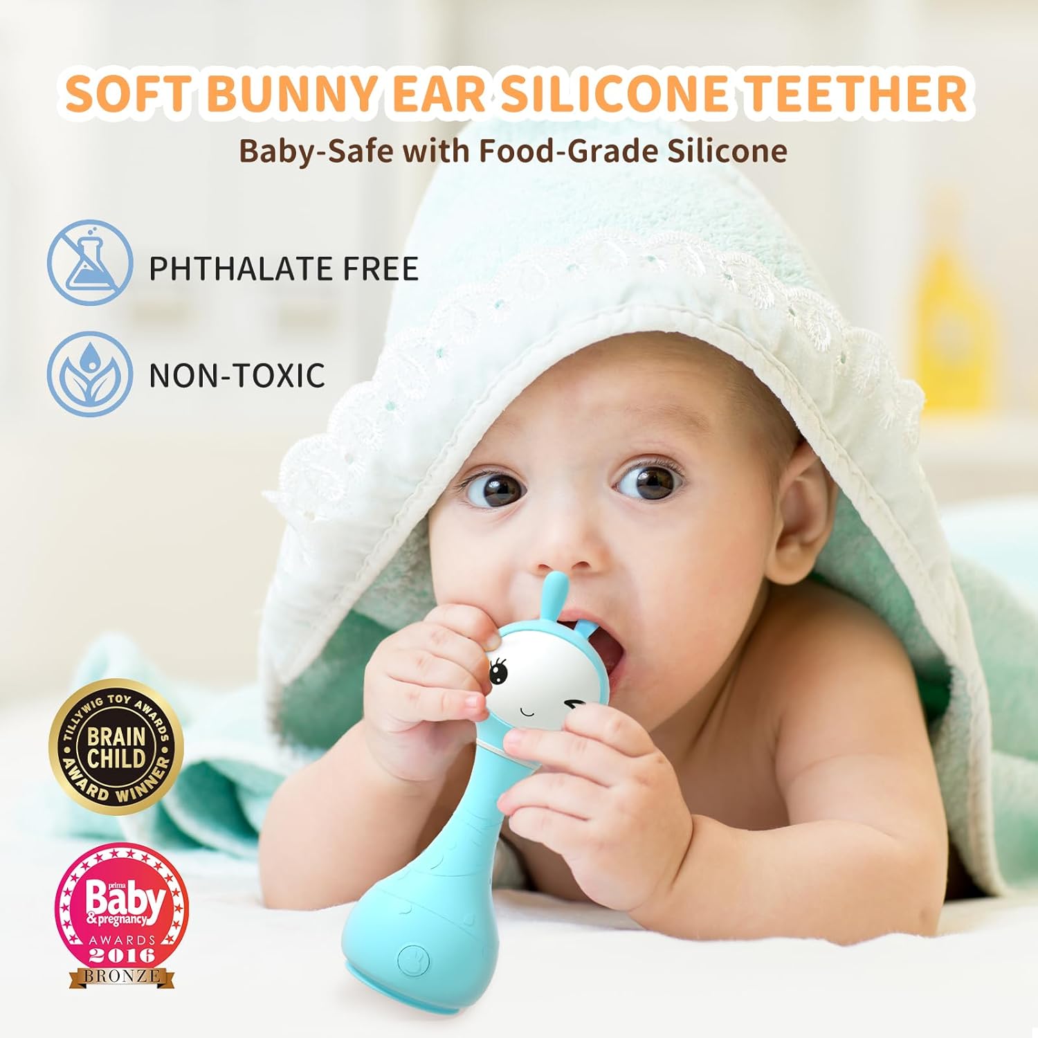 71aXFBXDzeL._AC_SL1500_.jpg alilo Smarty Bunny Baby Rattle Musical Light Up Toys, Infants Newborns Baby Toys 0-3-6-12-18-24 Months,1 Year Old Boy Girl Easter Gifts, 4 Music Modes and Color Recognition Function with 9 Color Card - Image 2