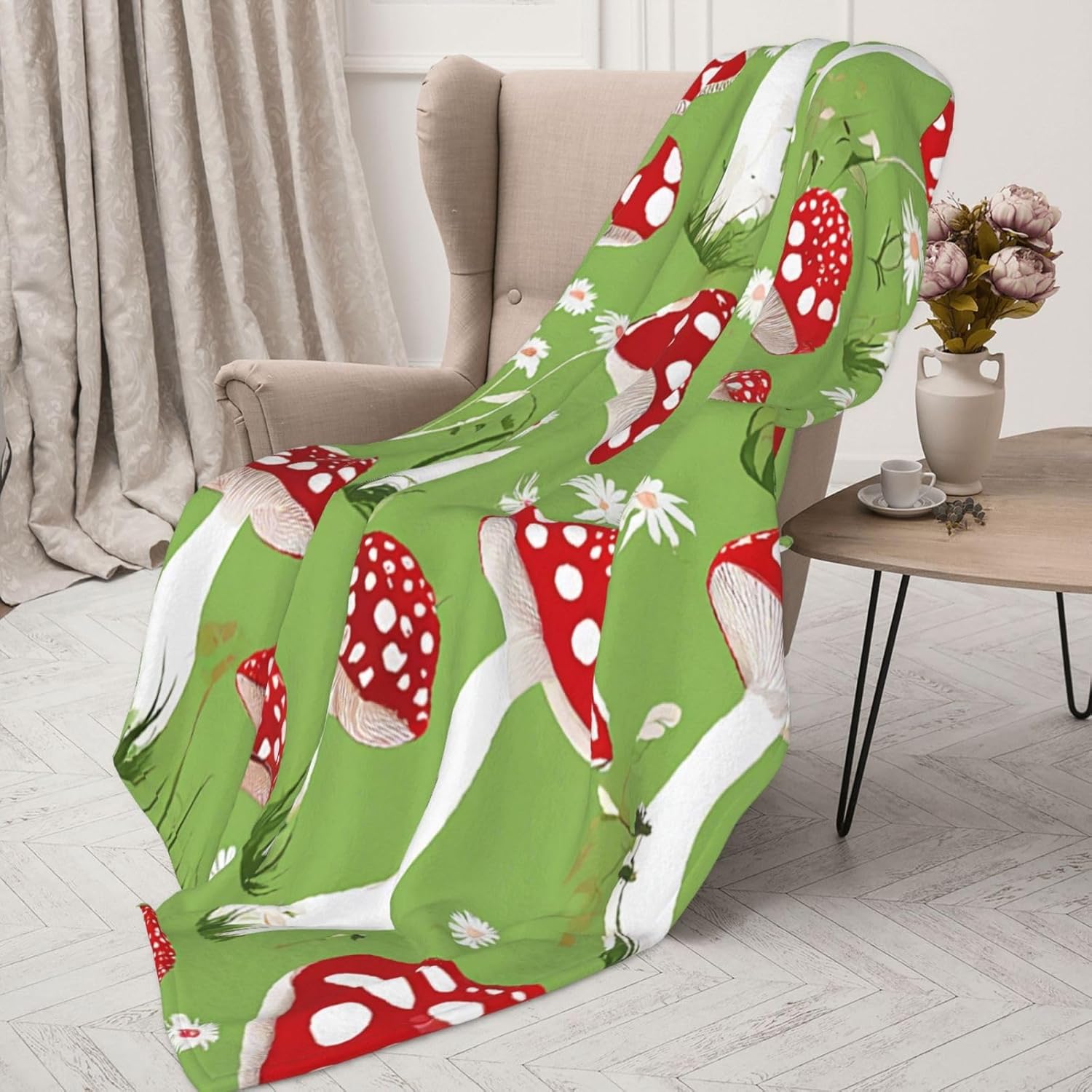 71b0nwPrZRL._AC_SL1500_.jpg (Cartoon Mushrooms) Blankets, Throw Blanket for Couch Bed Sofa 80 x 60 inches Cozy Soft Summer Flannel Blanket Office Home Essentials Decor Teacher Gifts, Black - Image 8