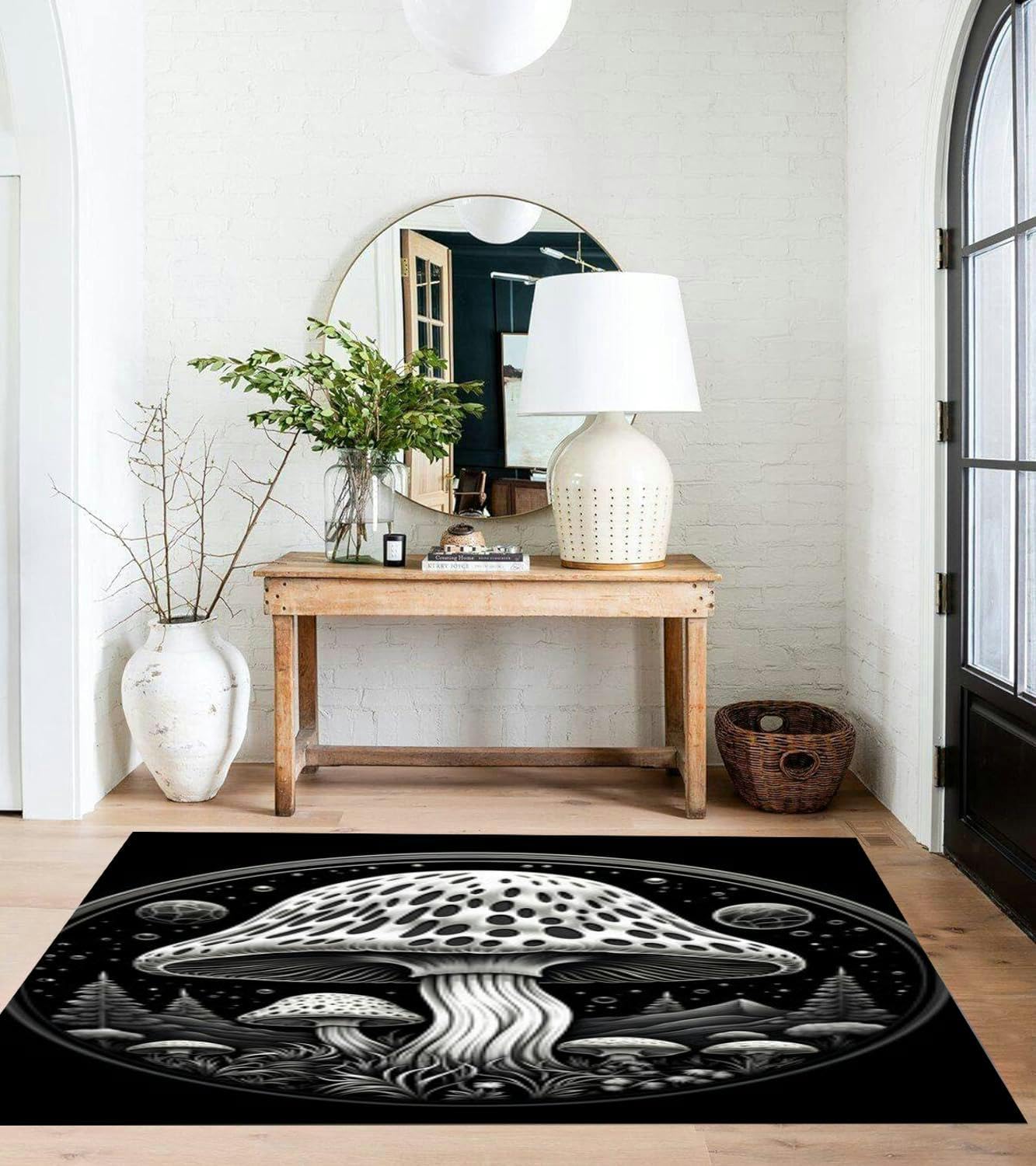 71c9m3YBfoL._AC_SL1500_.jpg Mushroom Tattoo 3x5 Rug Throw Rugs Entryway Indoor Front Door Mat Non Slip Bedside Area Rug for Bedroom Aesthetic Kitchen Carpet Machine Washable