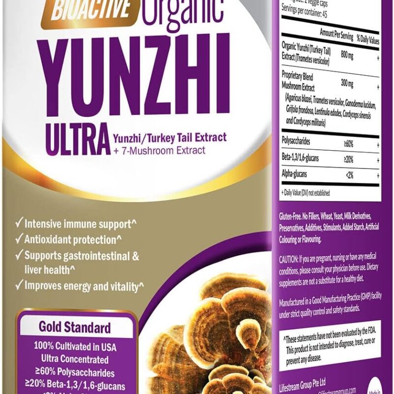 LABO Nutrition Bioactive Organic Yunzhi/Turkey Tail Ultra, USDA Organic, 8 Medicinal Mushroom Supplement, Cordyceps, Maitake, Reishi, Agaricus blazei Murill, Shiitake, for Immunity, No Fillers, Vegan