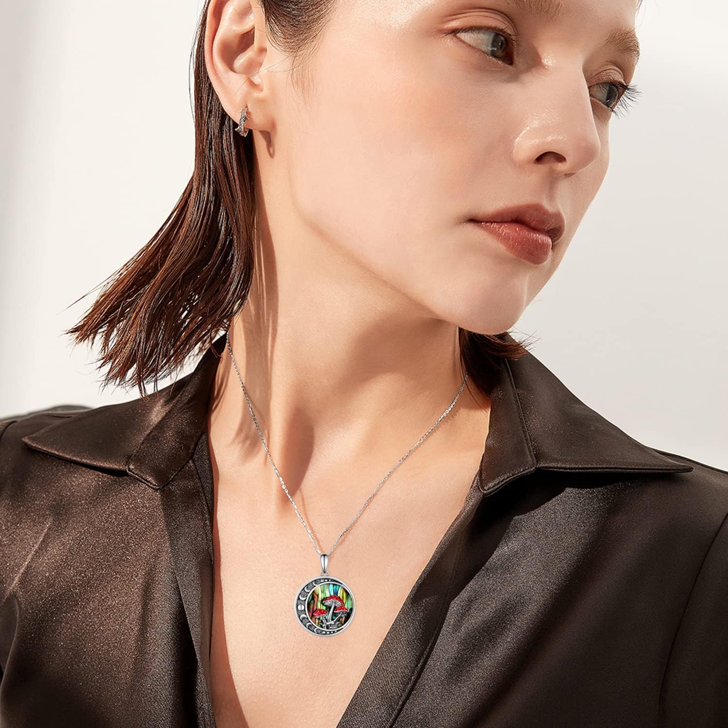 71cjGj7JJDL._AC_SL1500_.jpg Moon Mushroom Necklace for Women,925 Sterling Silver Magical Red Mushroom Pendant Moon Phase Necklaces,Anniversary Birthday Gifts for Women Mom,18''-20'' - Image 2
