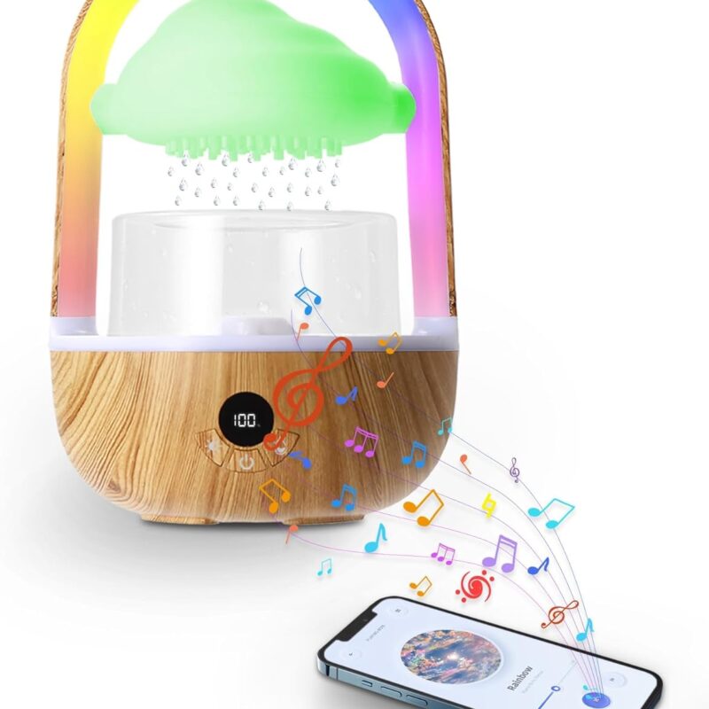 Aromatherapy Essential Oil Diffuser Rainbow Rain Cloud Humidifier Water Drip Mushroom Diffuser with Running Lights & Rain Sounds for Sleeping - Tabletop Water Fountain & Night Light