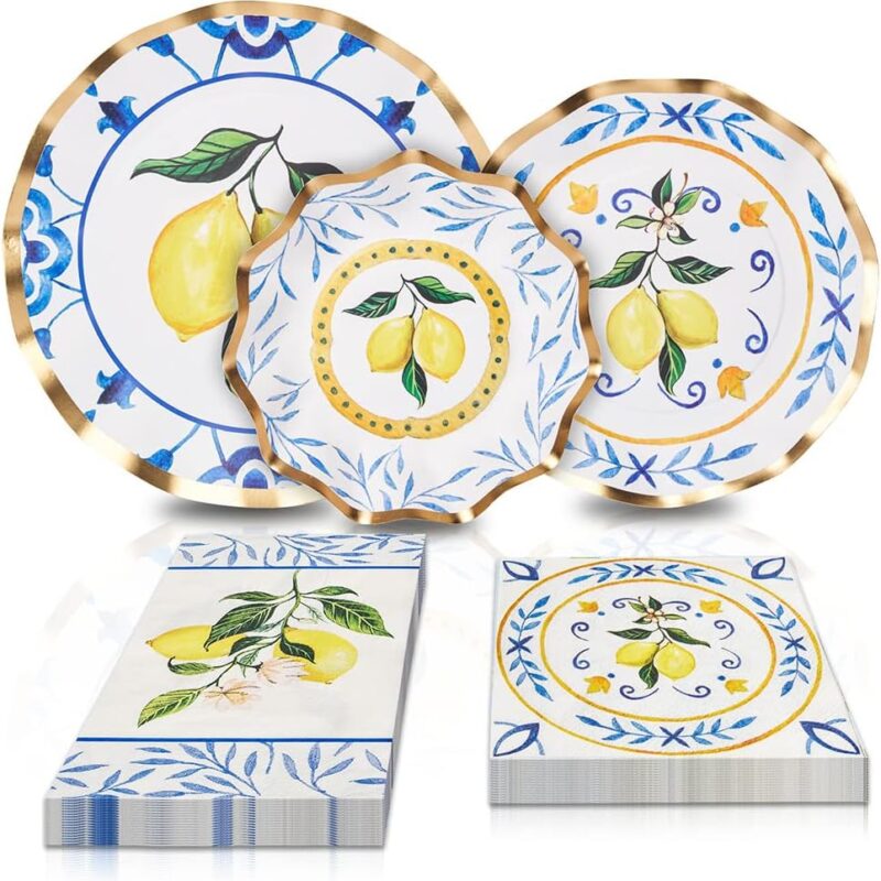 Sophistiplate 64Pcs Tableware Set. Decorative Paper Plates. Premium, Heavyweight Plates for Party Decorations. Party Supplies Set Includes Dinner, Salad, Plates & Napkins