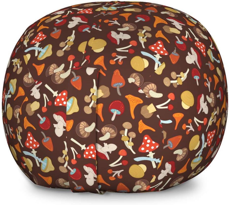 71ee8WNshqL._AC_SL1500_.jpg Lunarable Mushroom Storage Toy Bag Chair, Cartoon Mushrooms Forest Fungal Amanita Girolles Agaric Botanical Autumn, Stuffed Animal Organizer Washable Bag, Large Size, Brown Vermilion