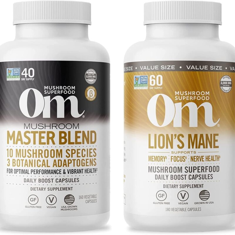 OM Mushroom Superfood Capsule Bundle, Master Blend Capsules & Lion's Mane Capsules, 340 Count