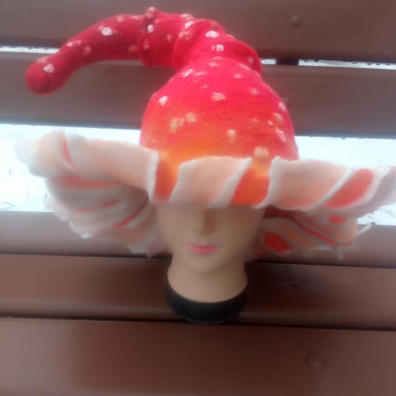 Handcrafted Felt Mushroom Hat, Red and White Fly Agaric Design, Fantasy Costume Accessory