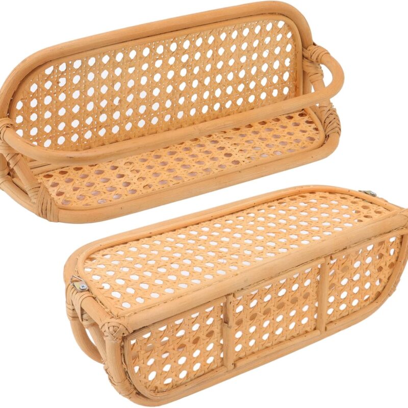 Mumusuki Floating Shelf, Wall Mounted Shelf Storage Organizer Rattan Decorative Shelves Hanging Basket for Shower Kitchen Bathroom Pantry Entryway Storage
