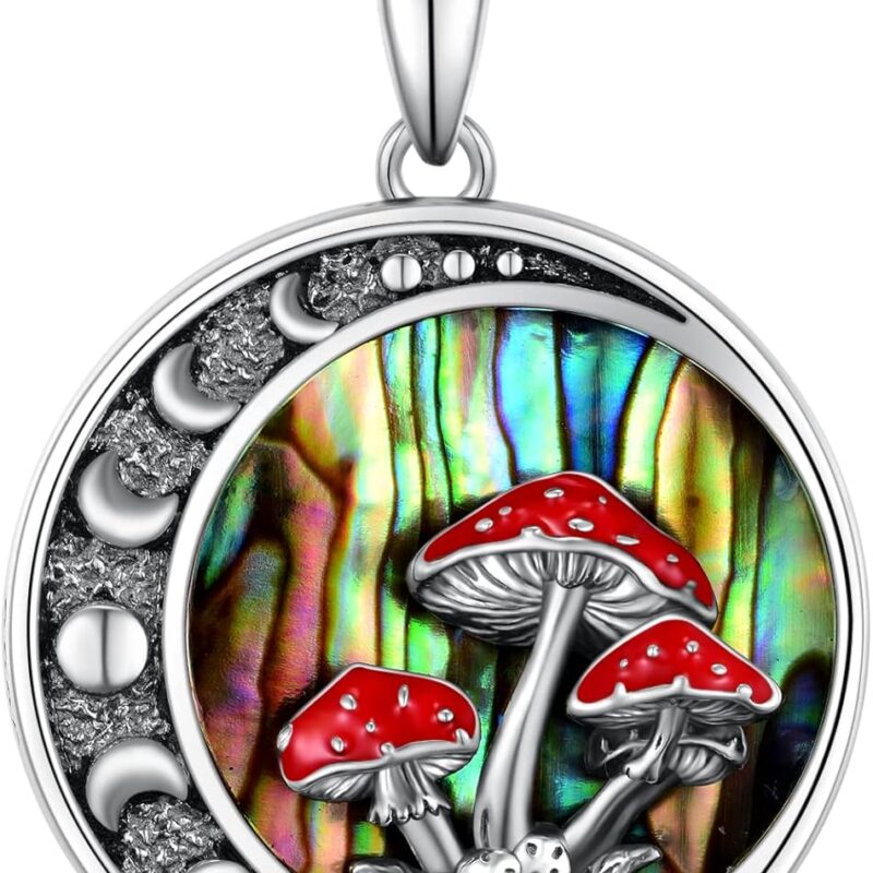 Moon Mushroom Necklace for Women,925 Sterling Silver Magical Red Mushroom Pendant Moon Phase Necklaces,Anniversary Birthday Gifts for Women Mom,18''-20''