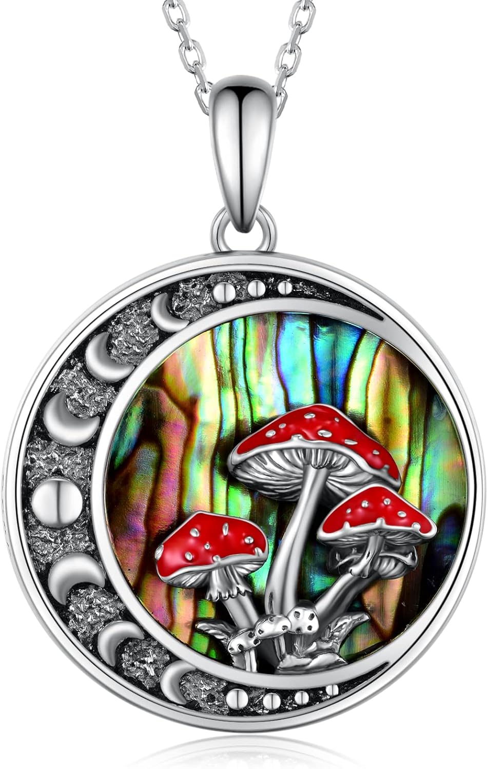 71g52RMohAL._AC_SL1500_.jpg Moon Mushroom Necklace for Women,925 Sterling Silver Magical Red Mushroom Pendant Moon Phase Necklaces,Anniversary Birthday Gifts for Women Mom,18''-20''