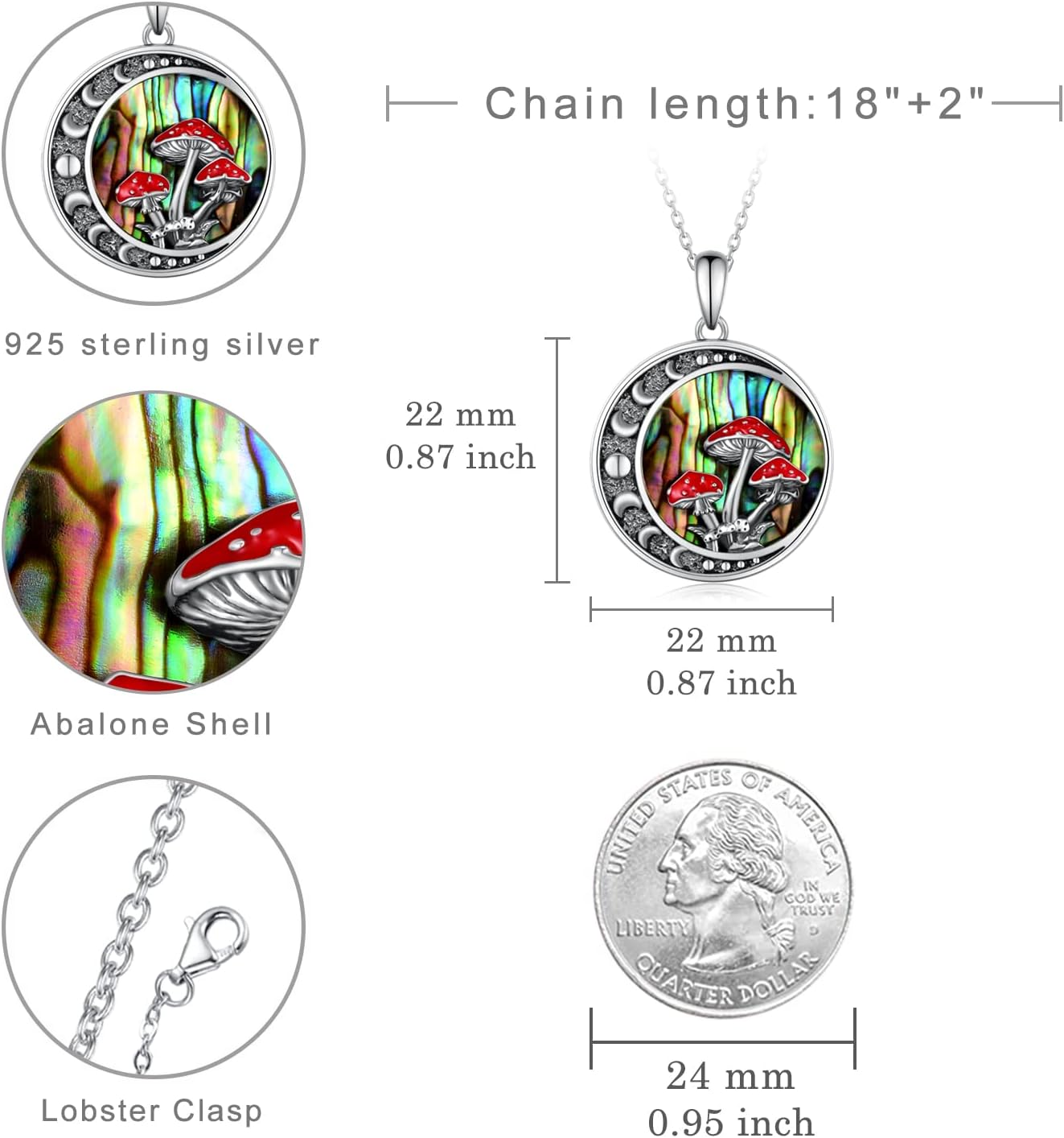 71gCF5wg9L._AC_SL1500_.jpg Moon Mushroom Necklace for Women,925 Sterling Silver Magical Red Mushroom Pendant Moon Phase Necklaces,Anniversary Birthday Gifts for Women Mom,18''-20'' - Image 5