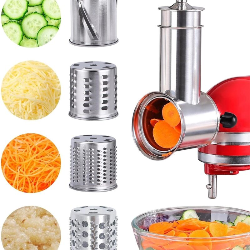 Stainless Steel Slicer Shredder Attachment for KitchenAid Mixers, Large Salad Maker,Cheese Grater Accessories with 4 Thick Blades,Dishwasher Safe