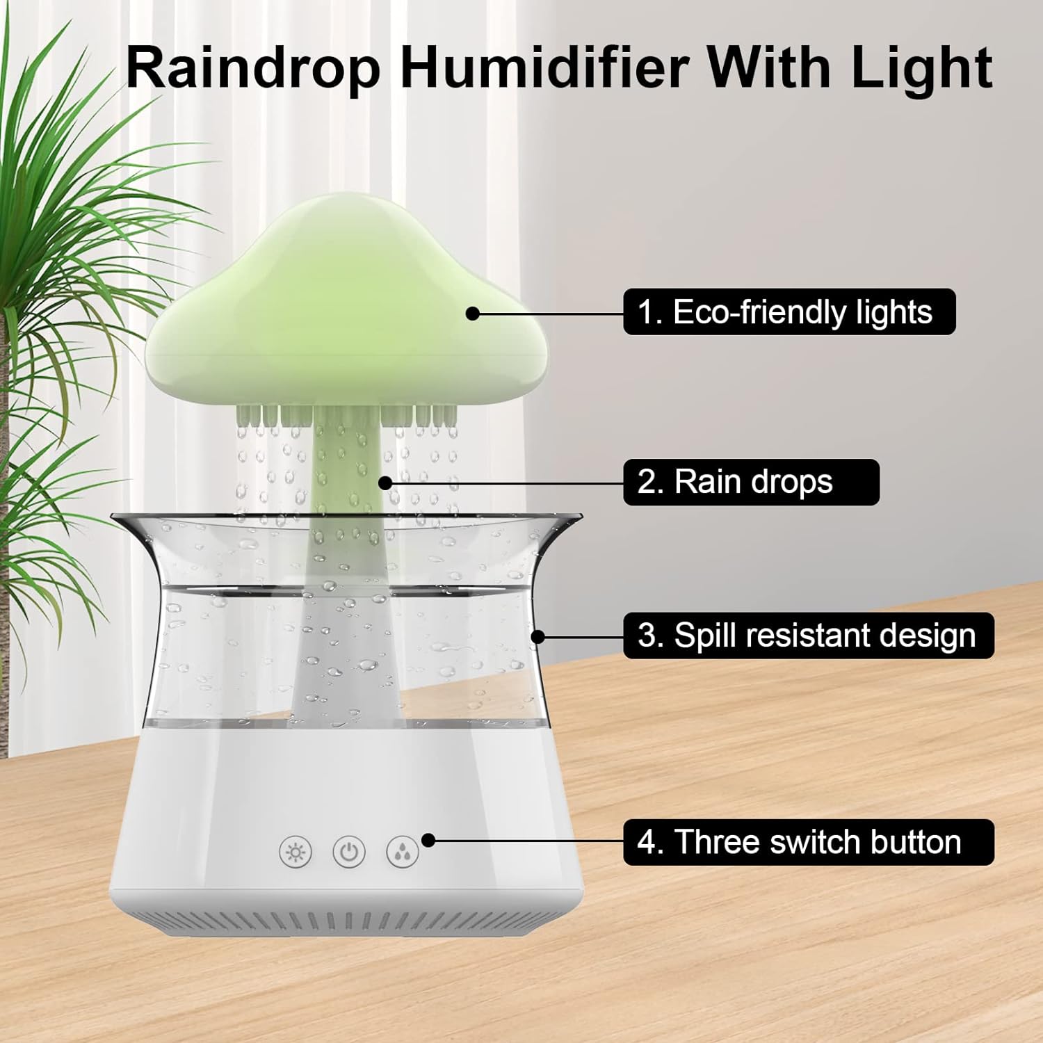 71gSh47Zj1L._AC_SL1500_.jpg Cloud Rain Humidifier for Bedroom & Large Room Water Drip Humidifier with Remote Waterfall Lamp Mushroom Humidifier Rain Sounds White Noise Humidifier Air Humidifiers for Bedroom Desk (White) - Image 5