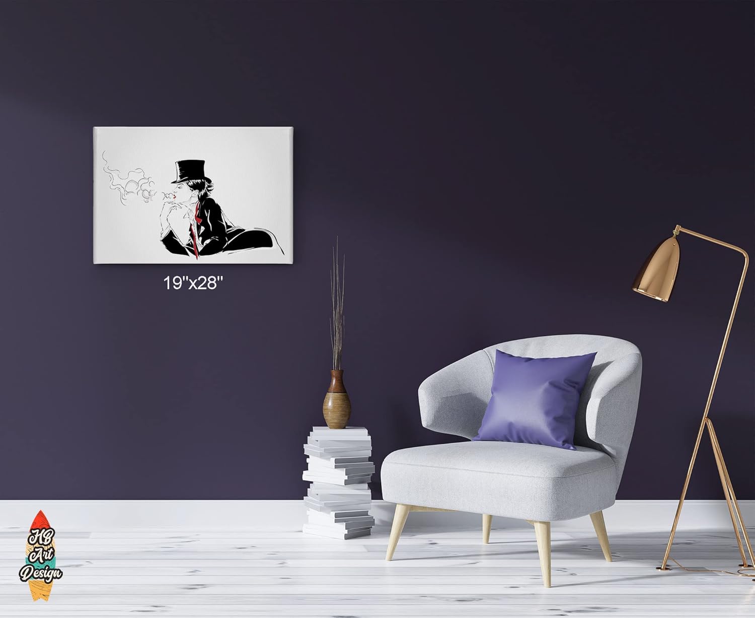 71hIIGAPaFL._AC_SL1500_.jpg HB Art Design Sexy Girl with Top Hat Blowing Smoke Drawing Smoke Weed Canvas Wall Art Print Living Room Bedroom Man Cave Garage Cannabis Hemp Hippie Decor Stoner Gift Ready to Hang 24x36 - Image 3
