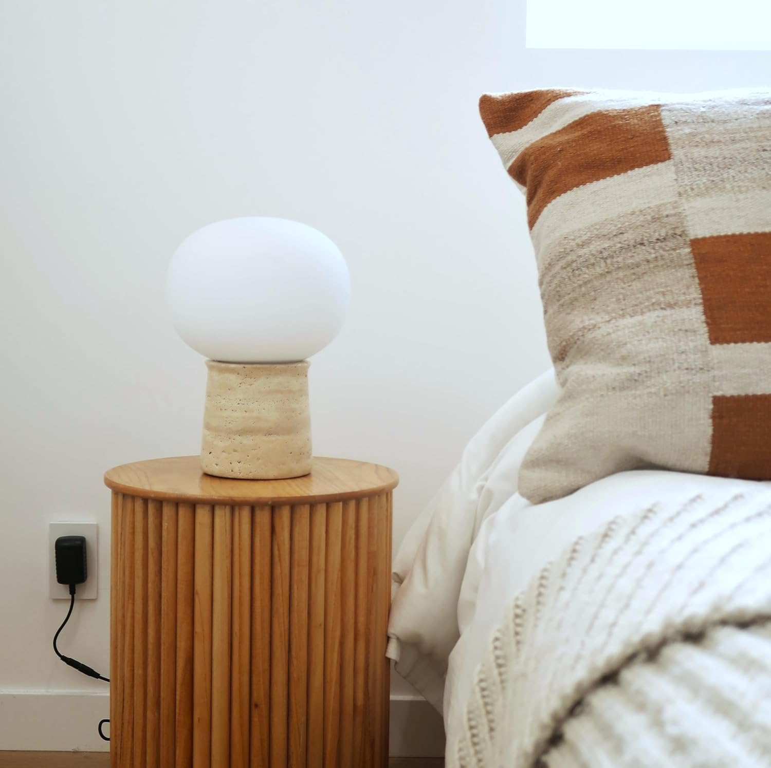 71huBC3A5xL._AC_SL1500_.jpg Brightech Neptune LED Table Lamp - Modern Mushroom Style Lamp with Natural Base, Glass Globe Lampshade for Bedroom, Living Room, Bedside - 2700k Dimmable Soft White Light at Side Table, End Table - Image 5