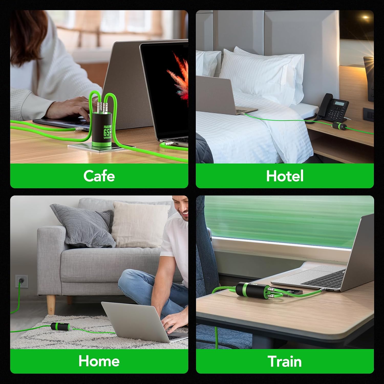 71iN5TR4dcL._AC_SL1500_.jpg 65W GaN Fast Wall Charger Block with 2 USB-C & 1 USB-A Ports, 5ft Nylon Extension Adapter – High-Speed Charging for iPhone, iPad, MacBook, Samsung Galaxy, and More Devices (Black&Green) - Image 6