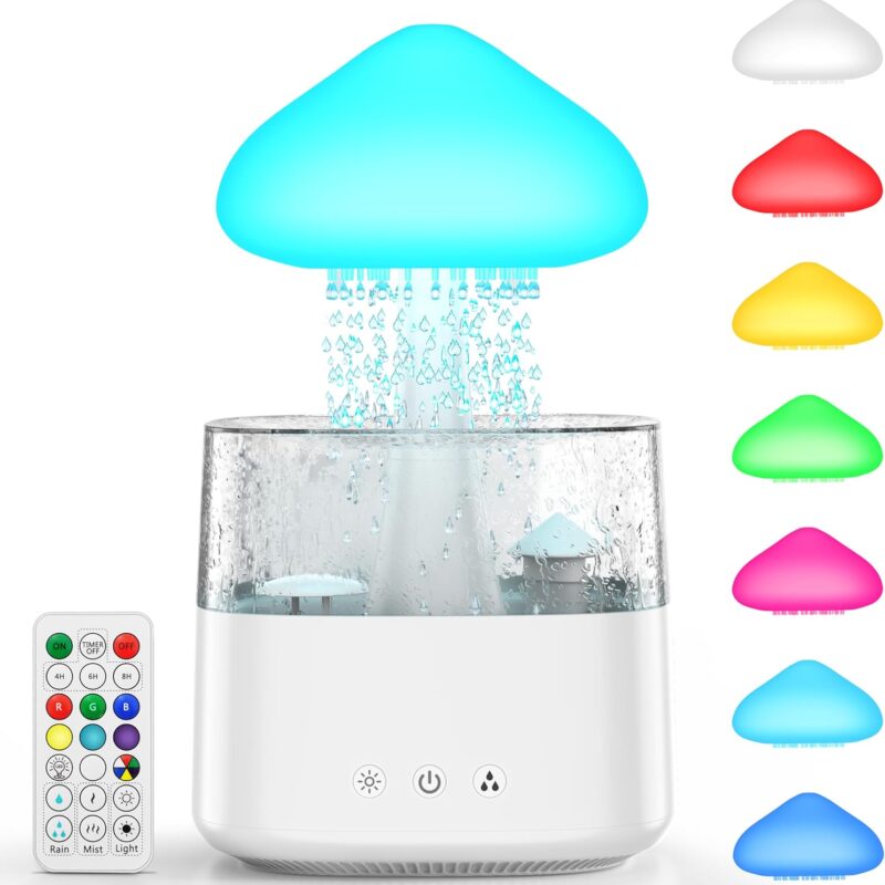 71iv0MaN2mL._AC_SL1500_.jpg Cloud Humidifiers 450ML Water Drip Mushroom Humidifiers with Remote Control 7 Colors Mood Light Air Humidifier Raindrop Humidifiers for Bedroom