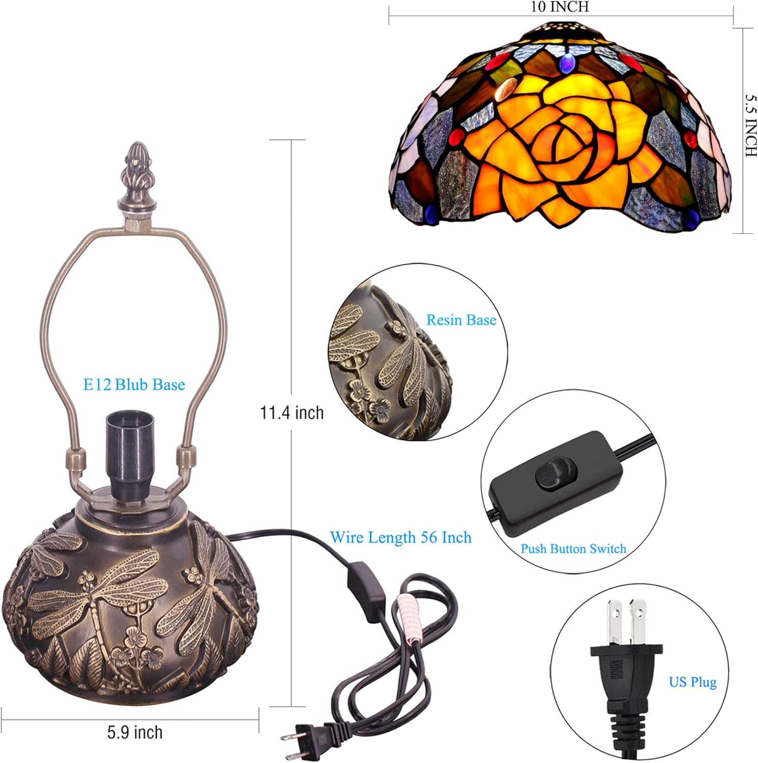 71izI-EWeKL._AC_SL1500_.jpg Small Tiffany Table Lamp Yellow Purple Rose Style Stained Glass Desk Lamp 10X11.5 Inch Mushroom Table Light for Office Home Living Room Bedroom - Image 7