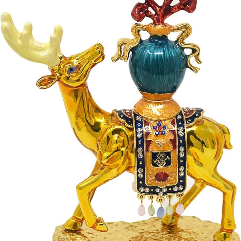 Feng Shui Sculpture Healing Deer Carrying The Vase of Longevity with Linzhi Mushroom W4287