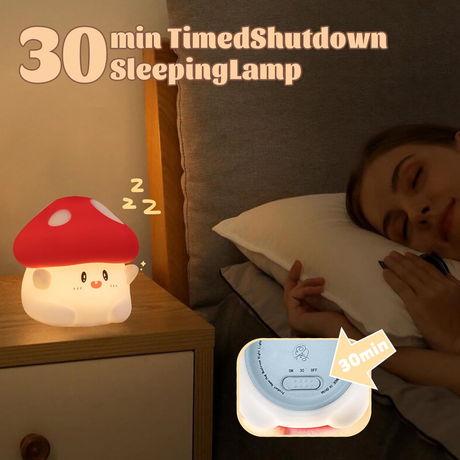 71kNC79j44L._AC_SL1500_.jpg Hug Mushroom Lamp, Cute Mushroom Night Light, 2 Levels Dimmable Night Lamp, LED Squishy Night Light for Kids Sleep, Rechargeable Bedside Touch Silicone Lamp, Unique Dorm Decor Gift Toy - Image 3
