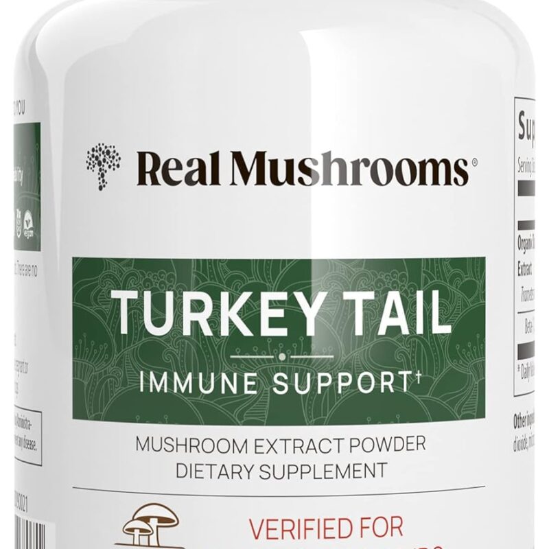 Real Mushrooms Turkey Tail Capsules - Organic Mushroom Supplement with Potent Extract for Gut, Energy, Brain, Immune Support Vegan Extract, Non-GMO, 90 Caps