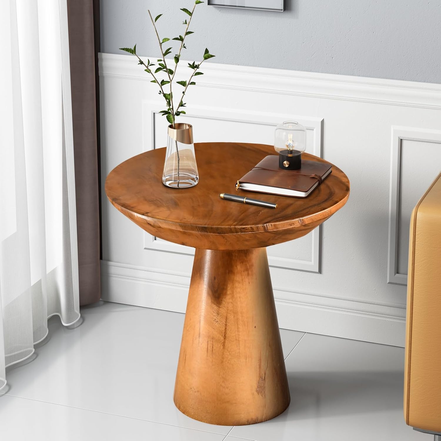 71mVRIGiRjL._AC_SL1500_.jpg Mushroom Side Table, Teak Stool, Natural Plant Stand, 14" Tall Wood Round Coffee Table for Living Room, Bedroom, Garden, Yard - Image 8