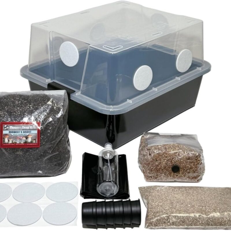 Mushroom Monotub Grow Kit | Complete Mushroom Grow Kit | for Dung-Loving Mushrooms | Includes sterilized Grain Spawn Bag, Bulk Substrate, Vermiculite, Filters & More! Just add Spores