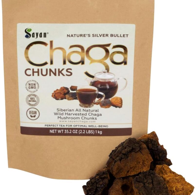 Sayan Siberian Pure Raw Chaga Mushroom Chunks with Black Top Crust 35.2 Oz/ 2.2 lb – Premium Wild-Harvested Antioxidant Tea for Immune Support, Focus and Digestive Health - Non-GMO