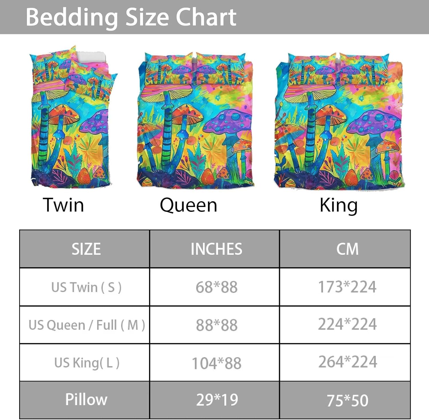 71qM76rOYIL._AC_SL1500_.jpg 3PCS Colorful Mushroom Bedding Set, Kids Cartoon Hand Drawing Duvet Cover King, Plant Botanical Fungus Comforter Cover 2 Pillow Shams - Image 4