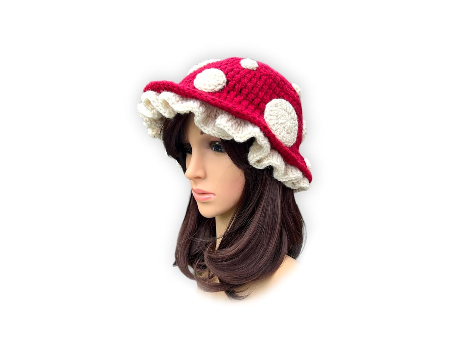 71qjCmK1UJL._SL1500_.jpg Mushroom Crochet Bucket Hat. Crochet Cloche Hat. Ruffle Hat. Halloween Costume. Costume party. Mushy Photo Prop. Fairy Pixie Cosplay (Large (23 inches))