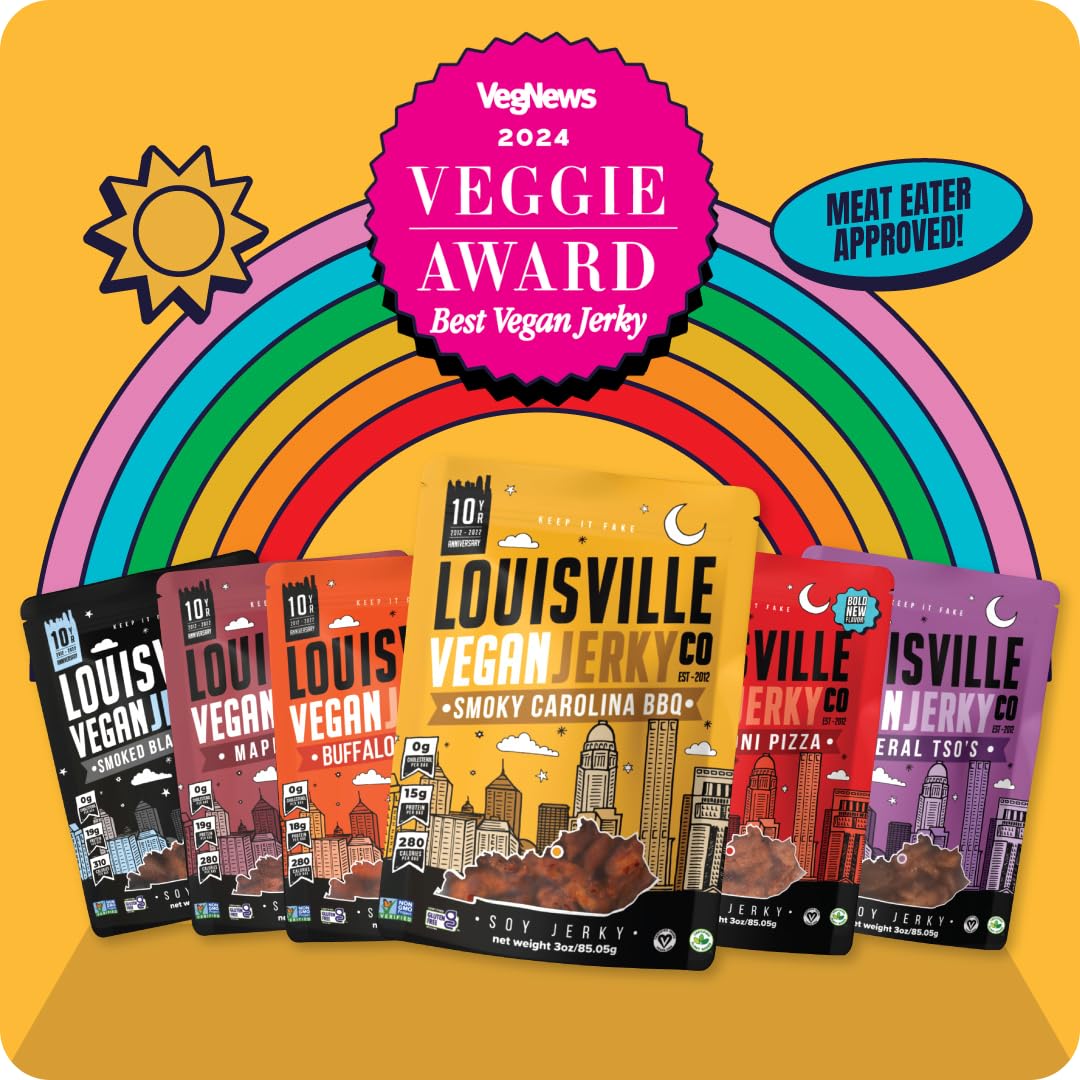 71qrrvBFTfL._SL1080_.jpg Louisville Vegan Jerky - Sweet & Smoky Carolina Mustard BBQ Vegan Meat - Lip-Smacking Vegan-Friendly & Vegetarian Jerky - Non-GMO Soy Protein, Gluten-Free High Protein Vegan Snacks (3oz) - Image 6