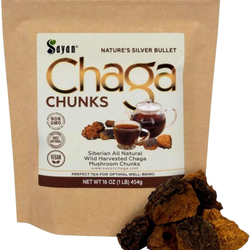 Sayan Siberian Pure Raw Chaga Mushroom Chunks with Black Top Crust 16 Oz / 1 lb – Premium Wild-Harvested Antioxidant Tea for Immune Support, Focus and Digestive Health - Non-GMO