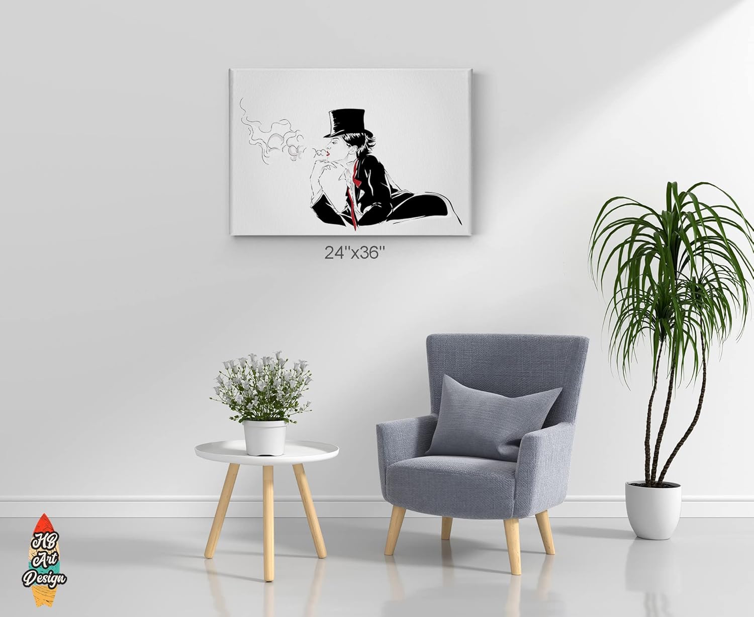 71rMrc9WwwL._AC_SL1500_.jpg HB Art Design Sexy Girl with Top Hat Blowing Smoke Drawing Smoke Weed Canvas Wall Art Print Living Room Bedroom Man Cave Garage Cannabis Hemp Hippie Decor Stoner Gift Ready to Hang 24x36 - Image 4