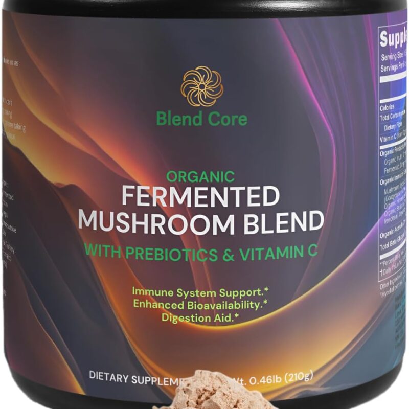 Organic Fermented Mushroom Blend - Immune System Support Enhanced Bioavailability Digestion Aid Nutrient-Rich Formula with Organic Prebiotic Fiber & Vitamin C