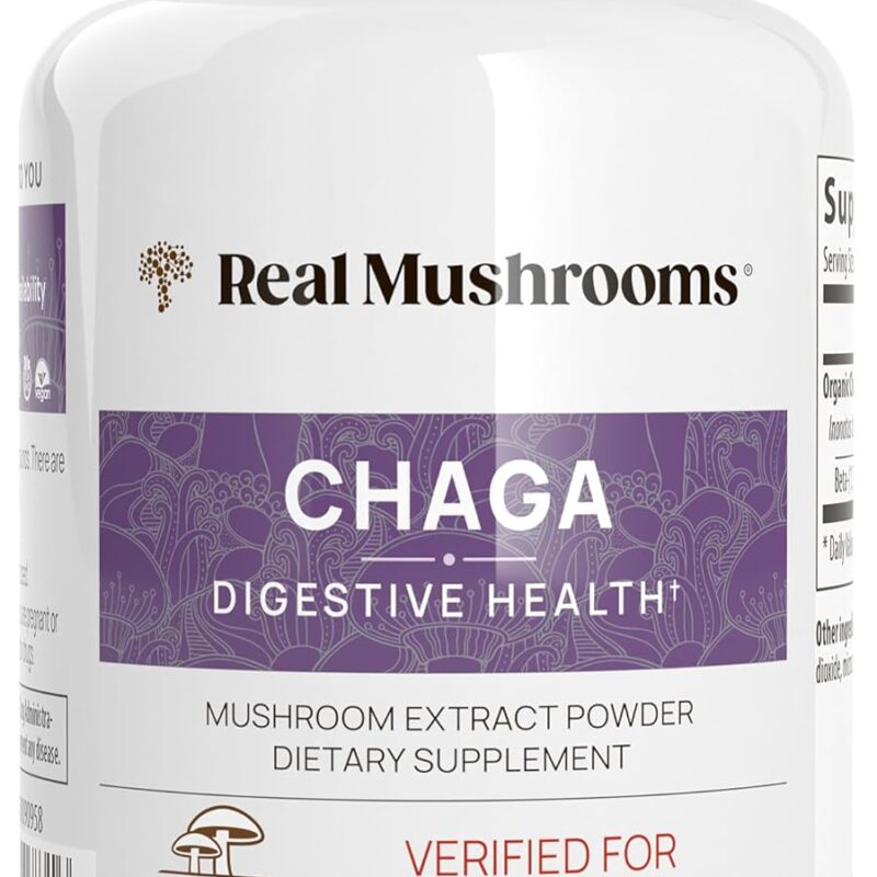 Real Mushrooms Chaga Capsules - Organic Mushroom Supplement with Extract Powder for Digestion, Energy, Immune Support Vegan Extract, Non-GMO, 300 Caps