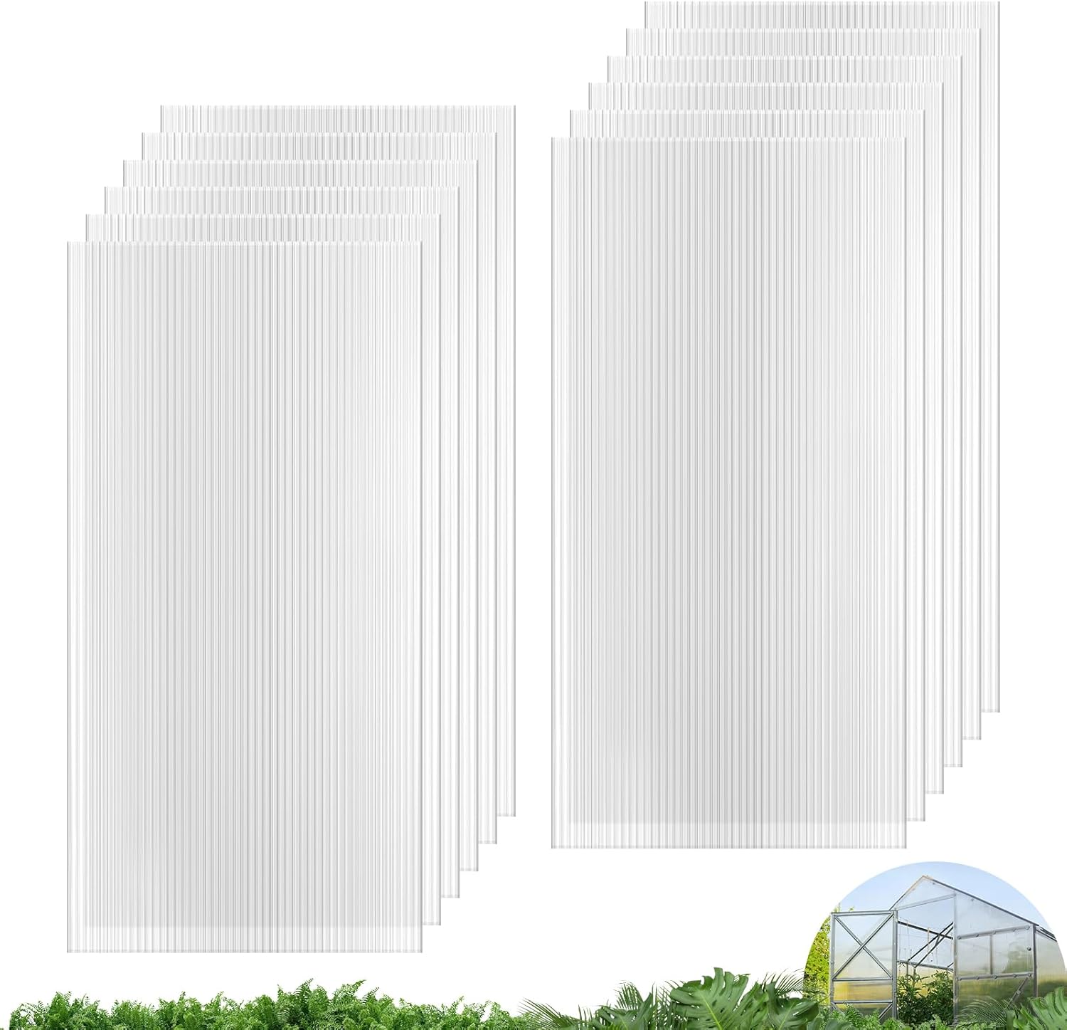 71tT6ZGqAL._AC_SL1500_.jpg UMIG 12 PCS 4' x 2' x 0.24'' Polycarbonate Greenhouse Panels, Twin-Wall Waterproof UV Protected Corrugated Plastic Roof Panels Sheets, Clear Replacement Panels for Greenhouse, Outdoor, Plant