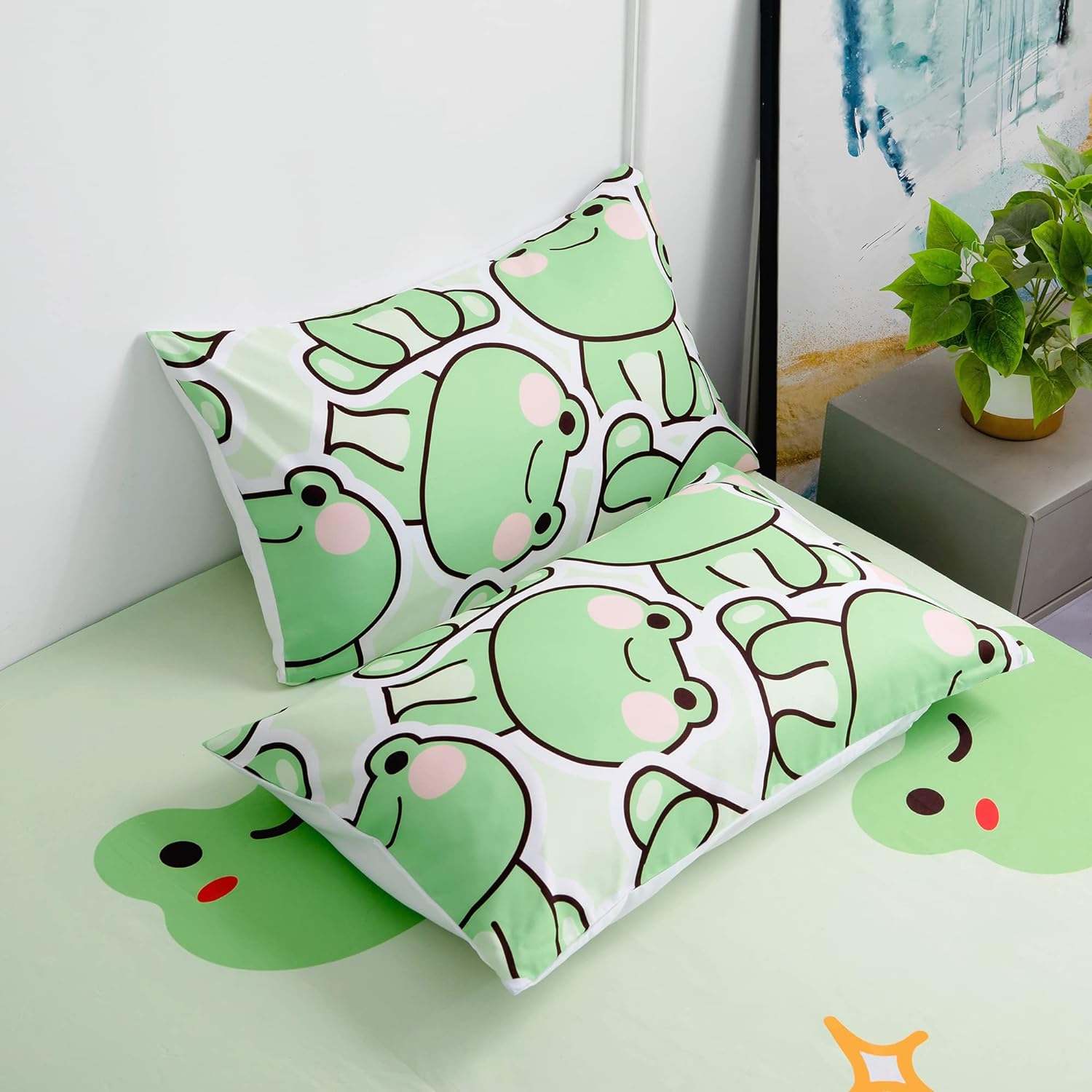 71tbEvr-4mL._AC_SL1500_.jpg MUSOLEI 7 Piece Frog Comforter Set Frog Bedding for Kids Boys and Girls Frog sheets set Frog Bedding set Twin Size Bedding Sets for All Season (1 Comforter, 1 Flat Sheet, 1 Fitted Sheet, 4 Pillowcase) - Image 6