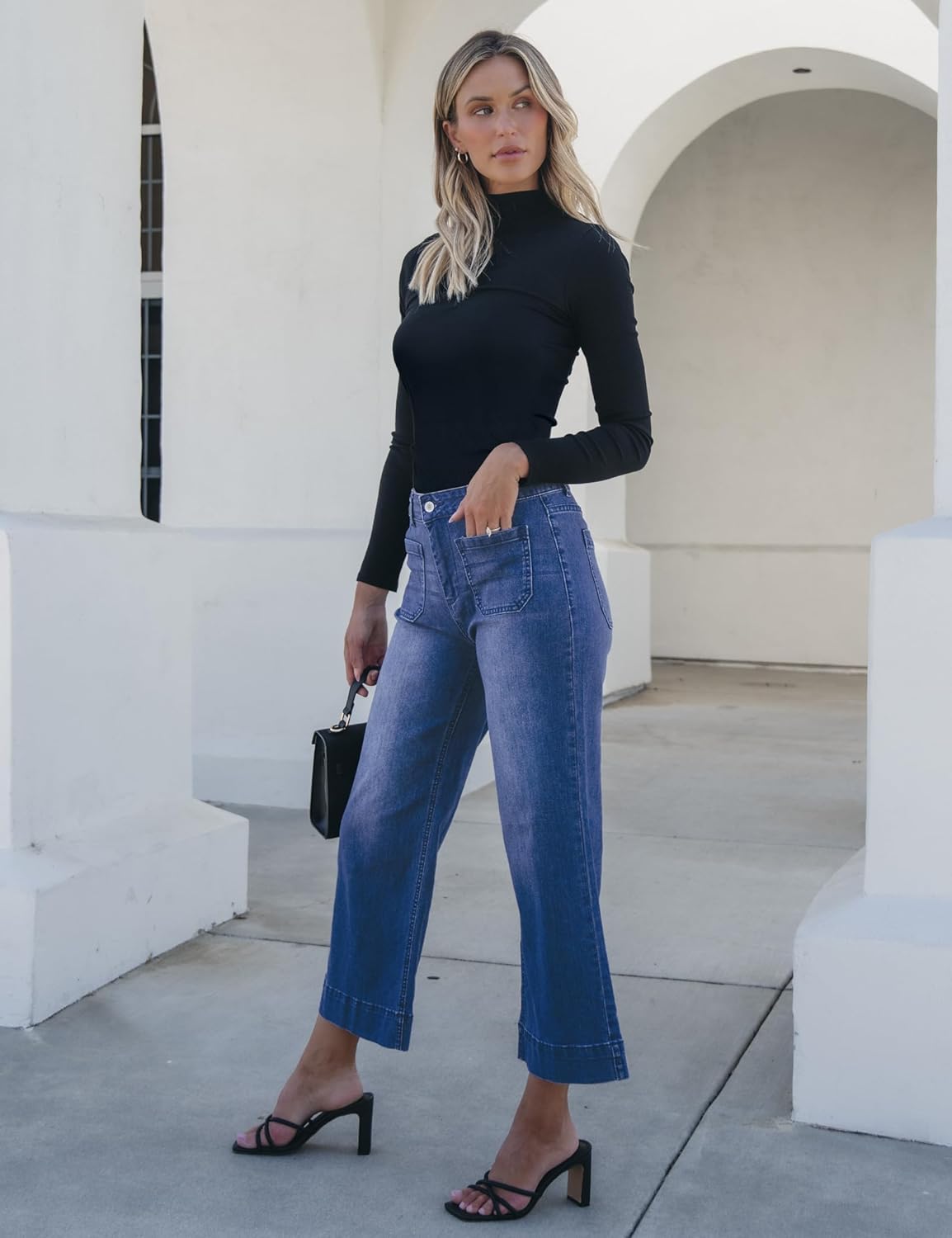 71tgQT5GMqL._AC_SL1500_.jpg luvamia Wide Leg Jeans for Women Trendy High Waisted Flare Jeans Cropped Denim Pants Stretchy Baggy with Patch Pockets - Image 7